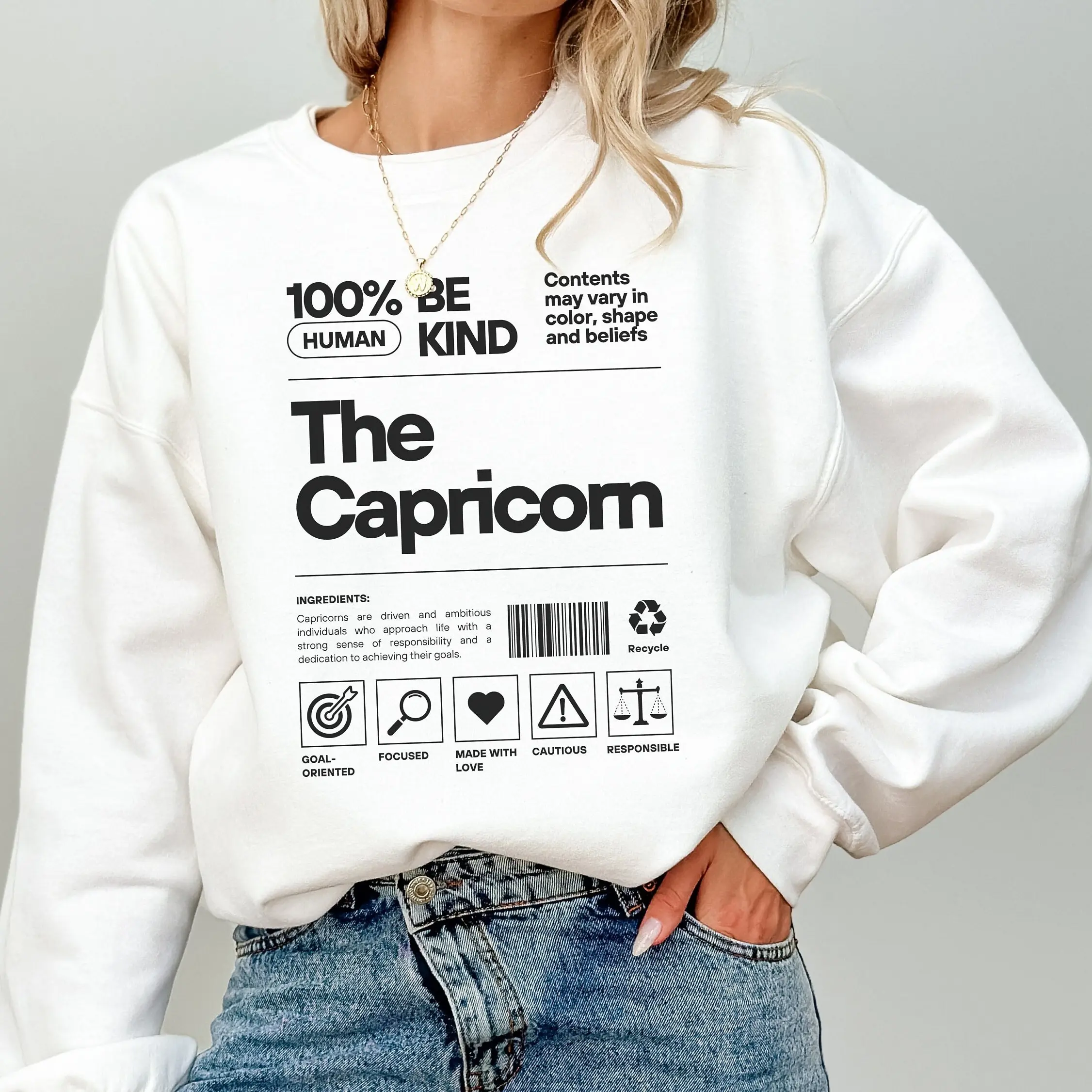 Unisex Capricorn Zodiac Round Neck Crewneck Sweatshirt - Comfortable, Casual Fit, Everyday Cozy Horoscope Pullover, Capricorn Birthday Gift
