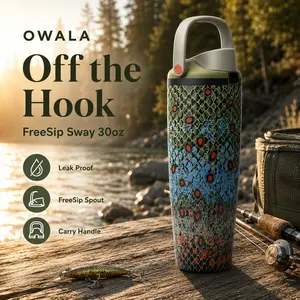 [Color Drop] Owala Off the Hook 30oz FreeSip Sway Water Bottle, Fishing Edition Insulated Stainless Steel Leak Proof BPA Free Bottle