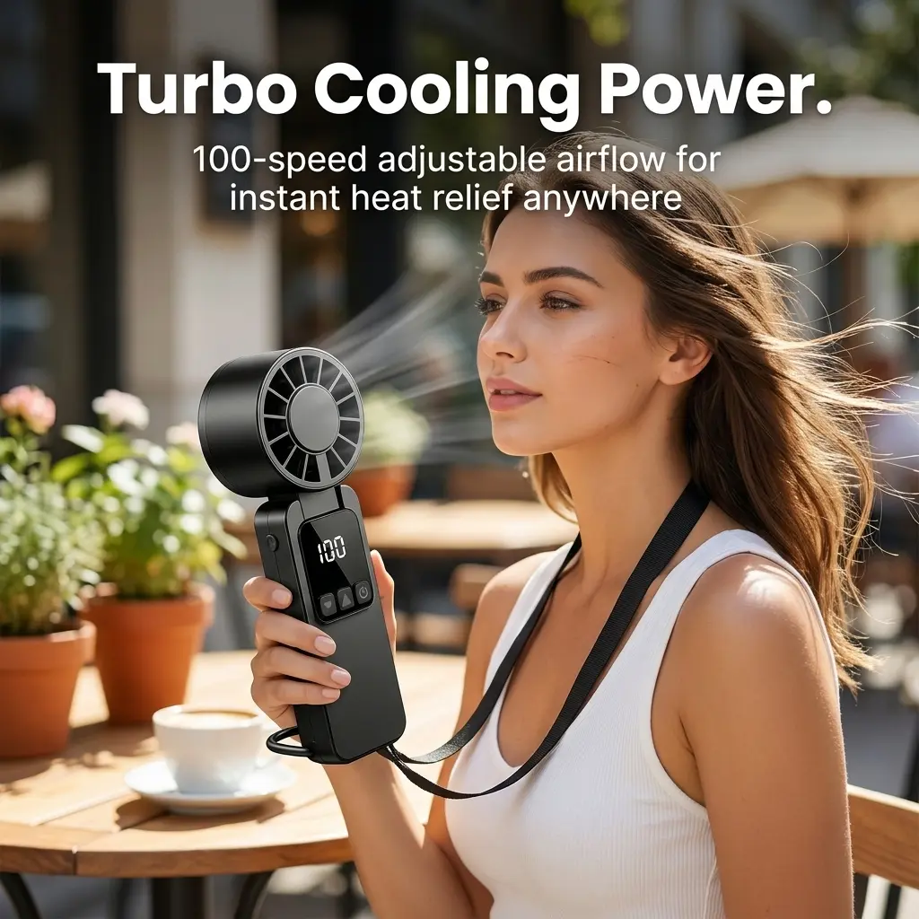 Portable Handheld Fan - 6000mAh USB-C Rechargeable, 1-199 Speeds Adjustment, Foldable Desk Fan with LED Display for Outdoor Camping/Office, Women's Gifts