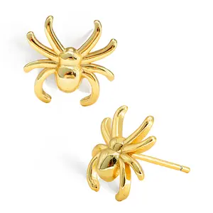 SONIA HOU Spider Halloween Stud Earrings - 18K Gold Over Sterling Silver | S925 Chic Trendy Exquisite Fashion Design Plated Stackable Accessory