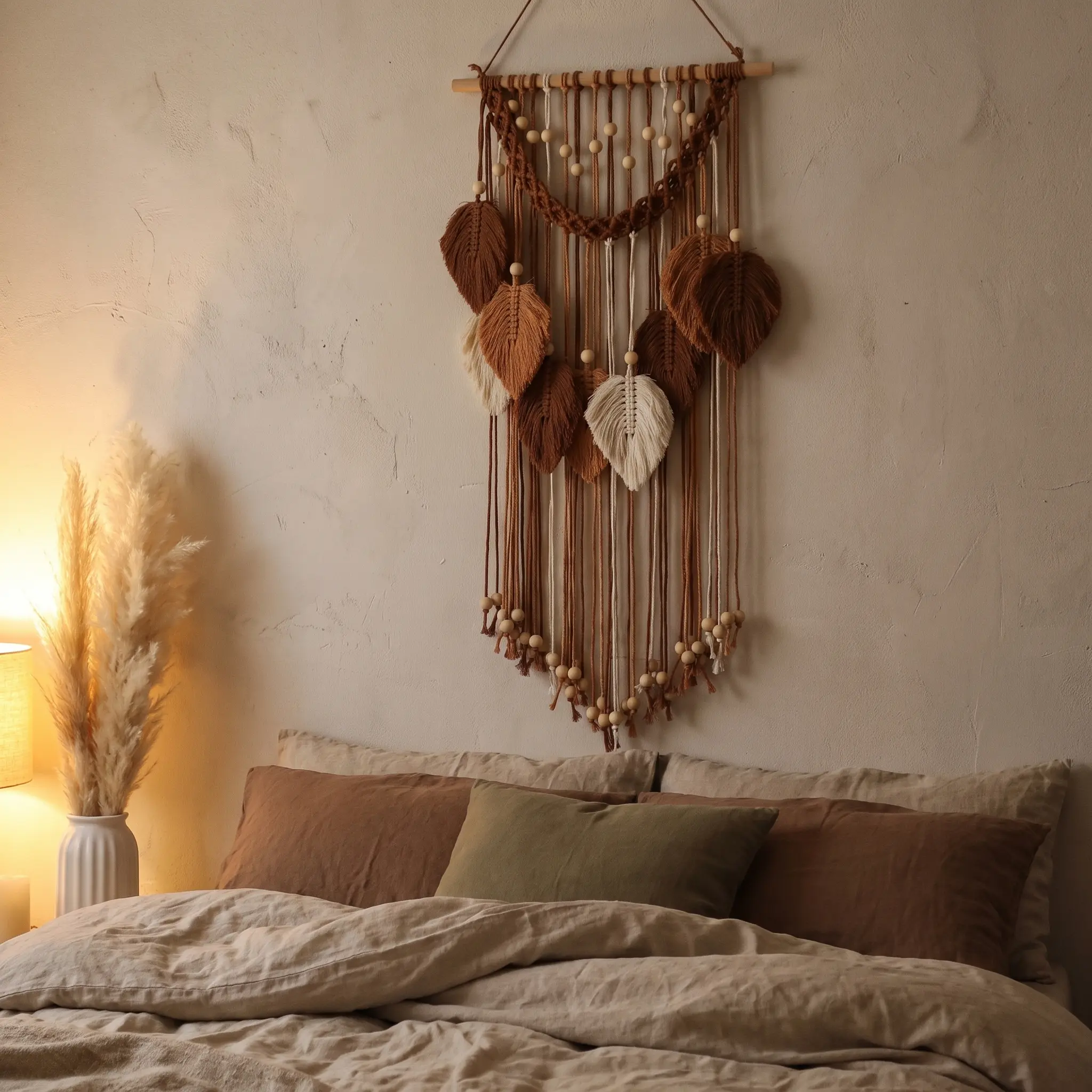 Macramé Tapestry — Cotton with Wood Beads