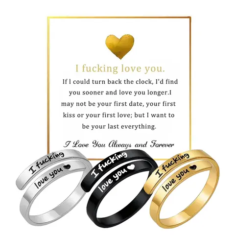 Unisex Elegant Fashion Rings - 1/2/3PCS Adjustable "I Fucking Love You" Round Band, Tarnish-Resistant Inspirational Personalized Jewelry, One-Size-Fits-All Costume Rings, Anniversary GF Gift for Significant Others, Jewelry for Women