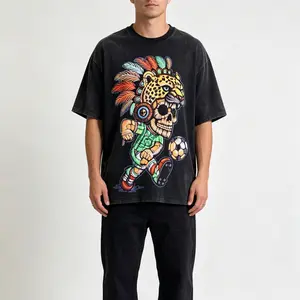 Mexican Aztec Jaguar Skull Soccer Player Graphic T-Shirt, Premium Cotton Aztec Culture Football Tee for Men, Streetwear & Sports Fan Apparel