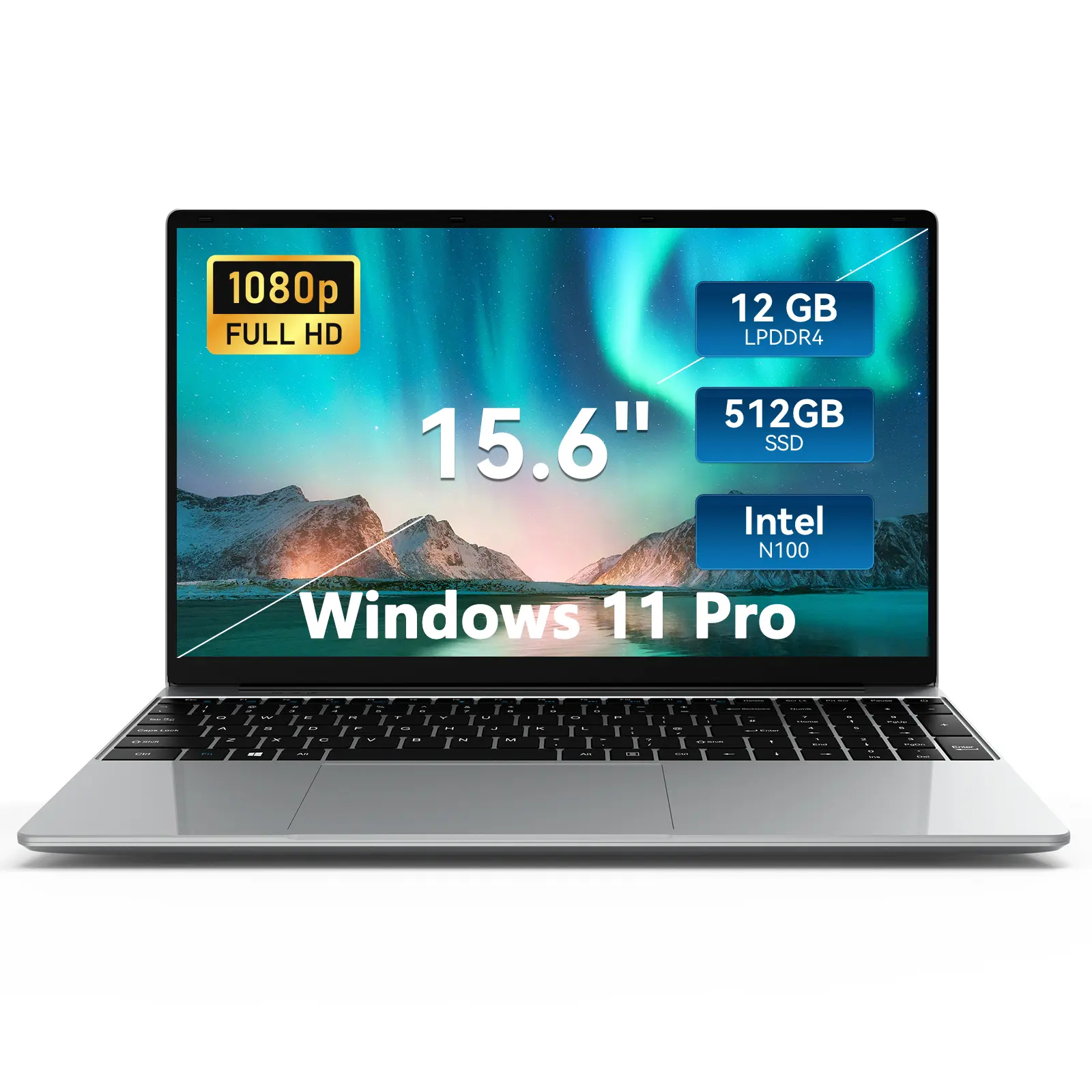 15.6in Laptop, 512GB SSD 12G RAM, Windows 11 Bussiness Notebook Computer PC, Intel Celeron N100 Processor, 1920x1080, Webcam, Mini HDMI, USB 3.0, WiFi, Bluetooth