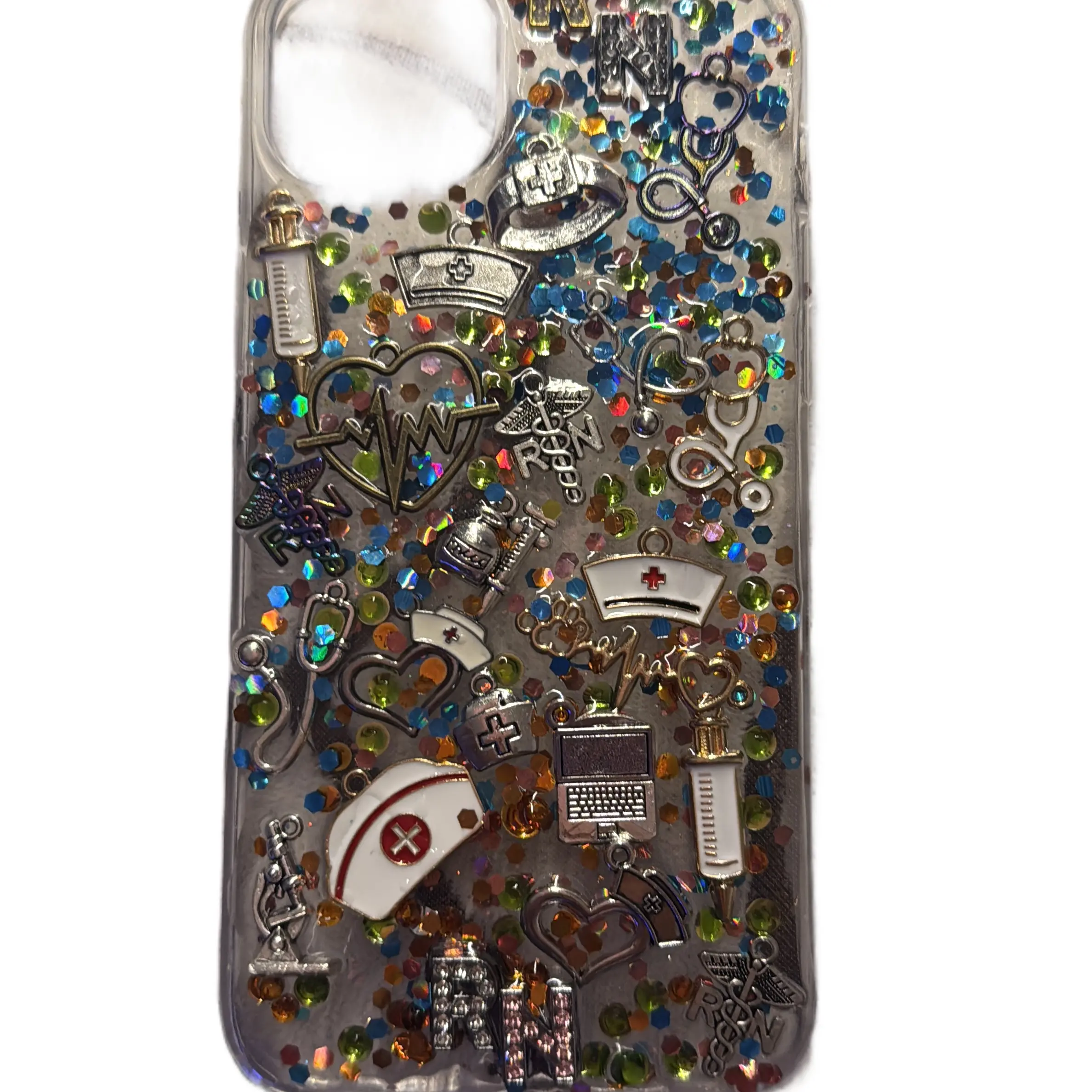 Freestyle Nursing Theme Junk iPhone Case - Colorful Design with Various Icons & Accessories, Customizable for Zodiac Signs and Nicknames Shockproof Protective Personalized Smartphone Screen Protector Cellphone Cover Protection 16