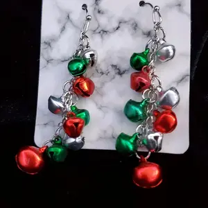 Jingle Bells Earrings - Festive Red Green & Silver Bells Christmas Jewelry for Women