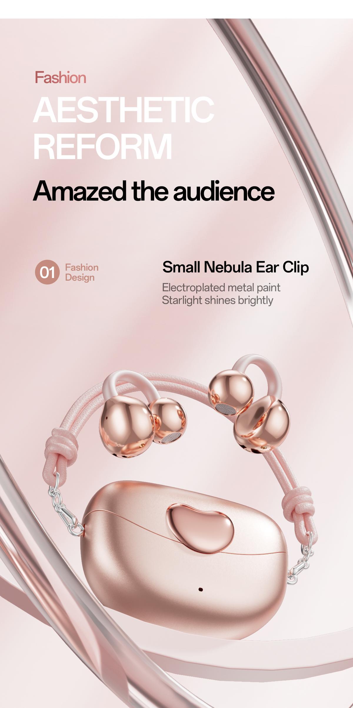 Chengruida M106 Cute Heart Shaped Bag Open Ear Clip-On Headphones, Panoramic Surround Sound Bluetooth Earbuds for All-Day Wear
