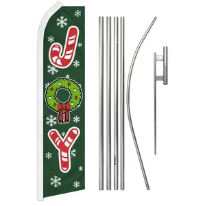 Candy Cane Themed Polyester Banner Flag & Aluminium-Steel Pole Kit, Festive Advertising, Home & Party Supplies Backdrop