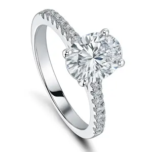 BERRICLE Sterling Silver Solitaire Wedding Engagement Rings for Women, 1.8 Carat Oval Cut Cubic Zirconia CZ Ring