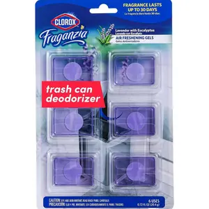 Clorox Fraganzia Adhesive Garbage Can Air Freshener Gel, Lavender with Eucalyptus Scent - No Plug, Stick On Trash Can Deodorizer and Odor Absorber, Gel Air Fresheners for Home and Kitchen, 6 Count