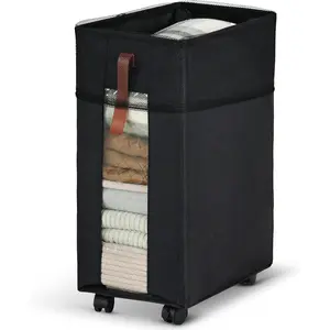 Laundry Hamper with Wheels, 62L Rolling Laundry Basket with Clear Window Collapsible Dirty Clothes Hampers for Laundry Room Bedroom Dorm RV,Black