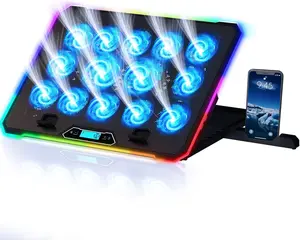 V14 Gaming Laptop Cooling Pad with 14 Fans + Gaming Laptop Cooler +  RGB Laptop Stand with Fan + Compatible up to 17 Inches + 2 USB Ports + Mobile Phone Holder + 5  Protection