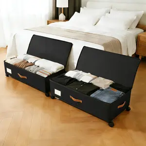 Under Bed Storage Containers with Wheels 2-Pack , 9.5" Tall Underbed Storage Drawers Organizer Bins for Clothes Shoes Toys Wrapping Paper with Extra Interior Pockets, Easy Pull-out, Heavy-duty