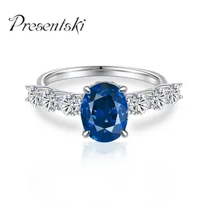 Presentski AzureFlush 925 Sterling Silver 2 Carat Blue synthetic Moissanite Ring