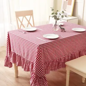 Red White Plaid Ruffled Rectangular Tablecloth 100% Washed Cotton for 8-10 Seats 120"x60" Vintage Decorative Gingham Tablecloth for Buffet Cottage Coquette Decor