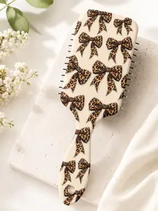 Cute Mini Detangler Brush with Leopard Bow Design, Portable Cushion Hair Comb, Gentle Scalp Care, Smooth Hair Styling, Detangling Brush, Anti Tangle Brush for Home, Bag & Travel, Travel Hairbrush