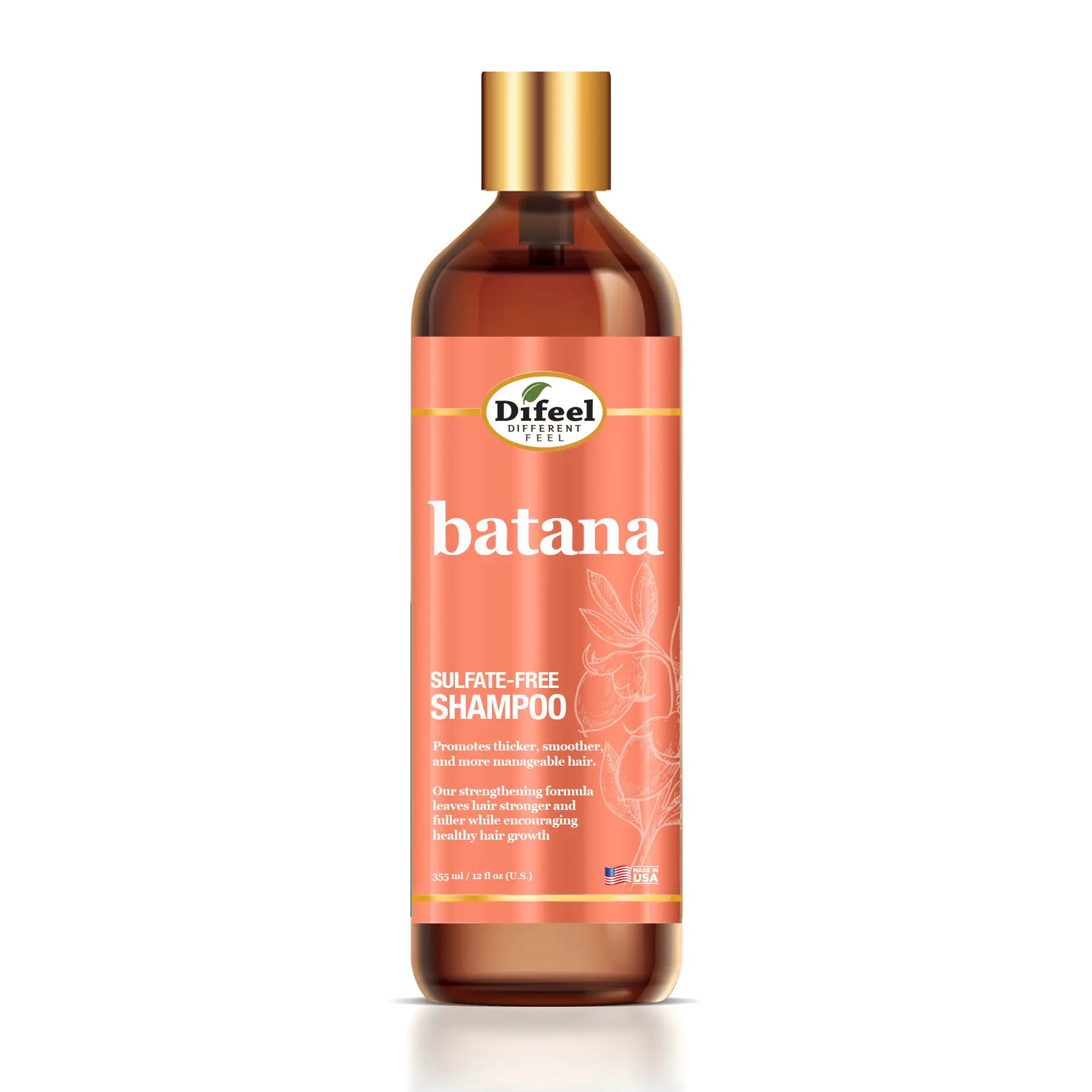 Difeel Batana Oil Shampoo 12 Ounces - Sulfate-Free Formula for Healthy Hair Growth & Damage Repair with Batana Oil for All Hair Types