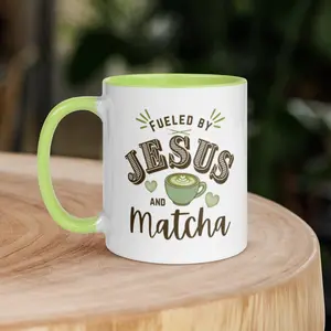 Fueled by Jesus and Matcha Mug | Cute Christian Matcha Coffee Cup | Matcha Drink Mug 11oz 15oz