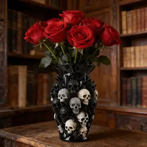 5.91 Inch Gothic Vase Decorative Statue, Resin Skull Sculpture Ornament, Skull Flower Pot, Retro Rustic Decor for Home & Garden