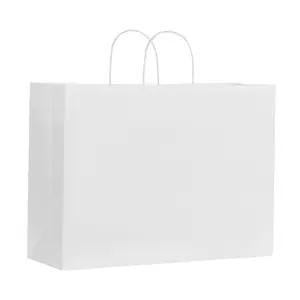 VEVOR Kraft Paper Bags with Handles, 50Pcs 16 x 6 x 12 in, Large Paper Grocery Bags, Reusable & Recycled Take-Out Sacks, Plain Party Bag Bulk for Birthday, Wedding, Business, Goody, White