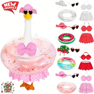 Hawaiian Bikini Porch Goose Outfit - Hat Sunglasses & Swimming Ring | Fits 23" Cement/Plastic Lawn Statues | Summer Yard Patio Decor Goose statue not included