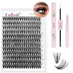 Lash Extension Kit Individual Lashes Cluster D Curl Eyelash Extension Kit with Lash Bond and Seal and Lash Applicator Tool for Self Application at Home (40D-0.07D-12-18MIX KIT)