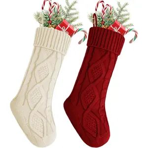 YOGINGO 2 Pack Christmas Stockings - Personalized Christmas Stockings, Large 18 Inches Christmas Stocking Hold All Surprises, Knitted Gift Stockings & Farmhouse Christmas Decor