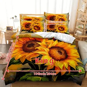 3-Piece Sunflower Down Comforter Set, Includes 1 Duvet Cover & 2 Pillowcases, Soft Breathable 5D Print Bedding, Ideal for Living Room or Bedroom Decor