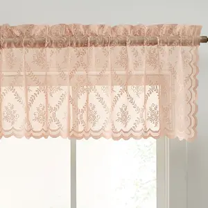 HLC.ME Isabella Floral Rod Pocket Valance Light Romantic Sheer Lace Curtains for Window Treatment Easy Install Versatile Home Decor