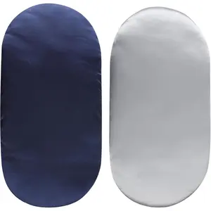 Satin Bassinet Sheet Set 2 Pack Ultra Soft Silk Fit for Rectangle, Hourglass, Oval Bassinet Mattress Protect for  Hair and  Cradle or Bassinet Sheets, Lt Grey & Navy