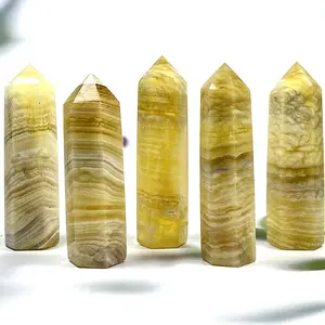 1 count Yellow Silk Fluorite Tower Healing Crystal Point Gemstone Home Decoration Ornament