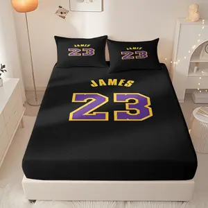 LeBron James #23 jersey design fitted sheet set (one fitted sheet, two pillows) - soft, breathable, and comfortable, suitable for bedrooms, hotels, and all seasons.