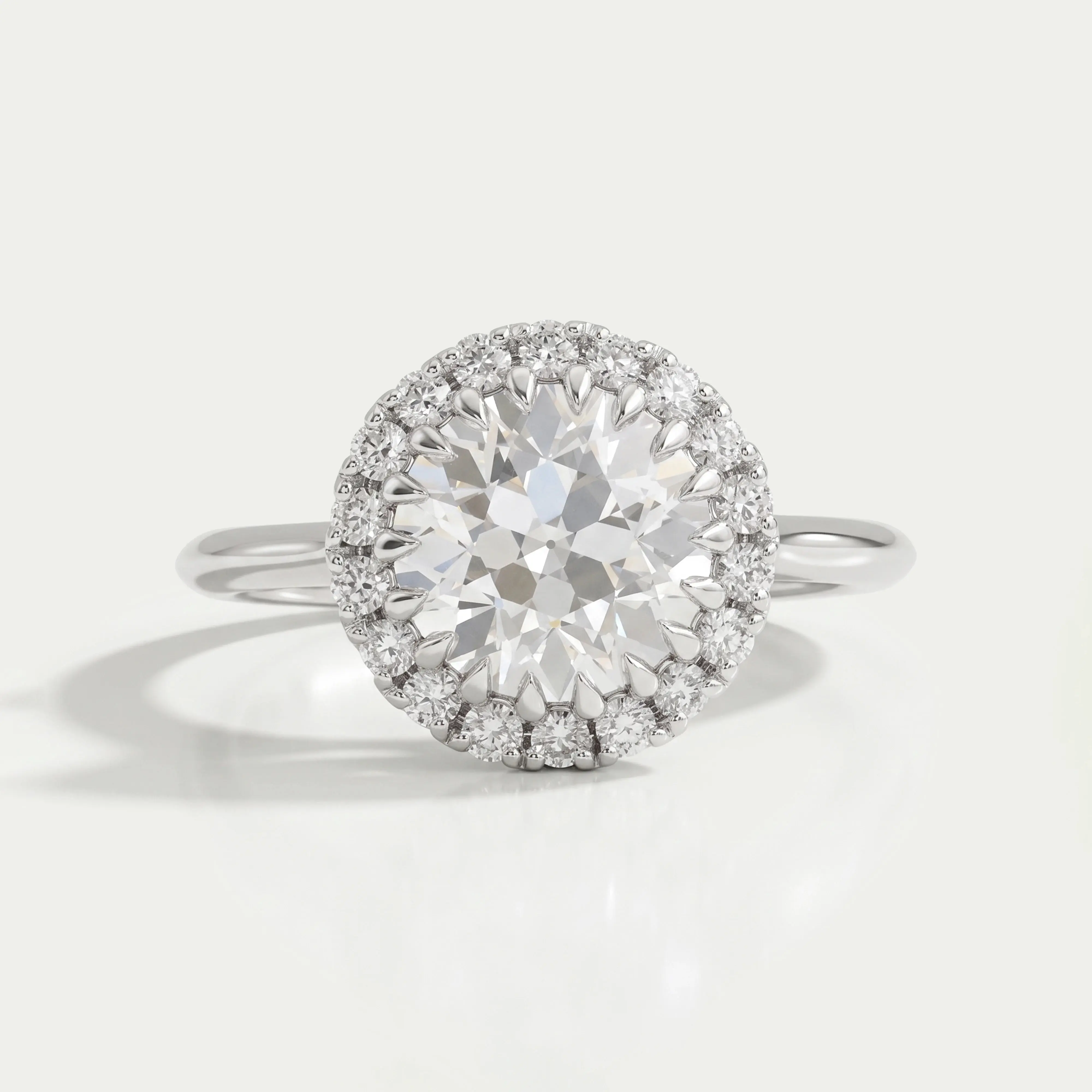 Old European Round Cut Halo Diamond Solitaire Ring