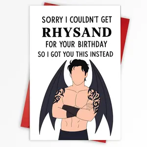 1pc Dark-Themed Angel Greeting Card, Custom Message Card, & Envelope Set Blank Inner Page Design Birthday Wishes Personalized Gift SORRY I COULDN'T GET RHYSAND FOR YOUR BIRTHDAY SO I GOT YOU THIS INSTEAD Humorous Slogan Winged Man Greeting Card