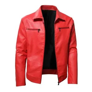 Men's Red Biker Jacket Sheepskin Leather Jacket, Slim Fit Vintage Motorcycle Classic Style by Hide Crafts