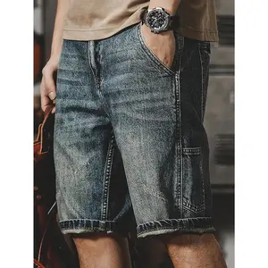 Men's High Cotton Vintage Washed Denim Shorts, Y2K Streetwear Distressed Casual Summer Bottoms, High Street Fashion Staple