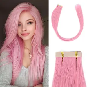 MOCA ''24'' inch Pink Tape in Hair Extensions  Colored Synthetic Hair for Girls  Colorful Seamless Invisible Glue in Skin Wefts Tape-on Mini Tape ins Invisible Adhesive Colored Tape in Hair Extensions for women for halloween party use