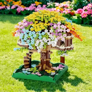 591pcs Colorful Sakura Tree House Set, Building Block Sets, Assembly Building Blocks, Abs Material Micro Particle Puzzle Toy, Creative Forest Model Kit for Teens Adults
