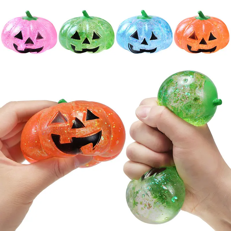 Glitter Squishy Pumpkin Toy with Soft Squeeze Texture, Colorful Jack-o'-Lantern Stress Relief Gift, Festive Halloween Decor for Themed Event Table Ornaments (Home & Party Supplies for Halloween Parties)
