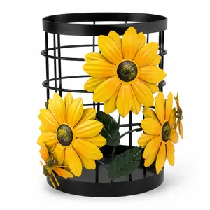 Sunflower Metal Storage Basket for Kitchen Counter, Farmhouse Fruit & Onion Organizer, Decorative Wire Basket for Rustic Home Decor