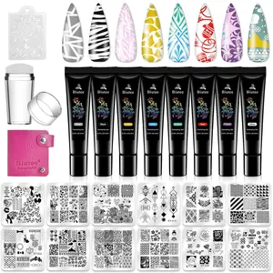 Gel Nail Polish Nail Stamper Kit Nail Art Stamping Plate Set Stamping Nail Polish Gel Stamp Plate Jelly Silicone Stamper Scraper Flower Lace Line kiss Stencil Template Tool Supplies for Holiday Biutee