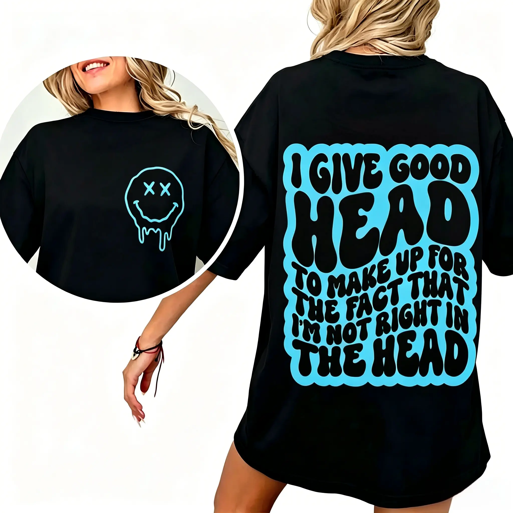 Women's Cotton Crew Neck Short-Sleeve Graphic T-Shirt - Retro Wavy Lettering, Sarcastic "Not Right in the Head" Humor, Casual Cute Top