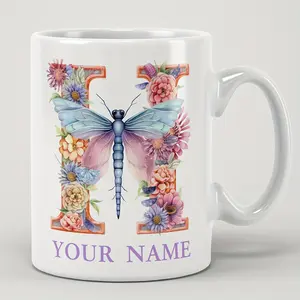 1pc 11oz/330ml Letter Dragonfly Custom Ceramic Mug For Restaurant Custom Name Blessings For Besties And Lovers Coffee Mug For Office/home Life/holidays/party/wedding Perfect Birthday Gift Drinkware Customized