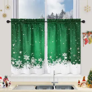 【GARVEE】Christmas Kitchen Curtains Collection featuring Green and Red Velvet Sets and Valances, Floral Snowflake Designs, Thermal Insulated, Room Darkening, Various Sizes for Windows, Living Room, Bedroom, Bathroom