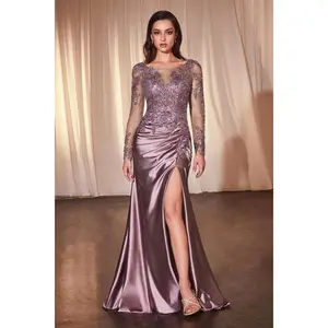 Long Sleeves Satin Evening Dress CDS505