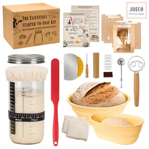 Sourdough Starter-To-Loaf Kit, Premium Silicone Oval & Round Bread Proofing Basket Set, Easy Baking Instructions, Complete Sourdough Kit, 34oz Sourdough Starter Jar With Accessories, Silicone Spatula, Danish Whisk, Dough Scraper, Scoring Knife, Bread Bags