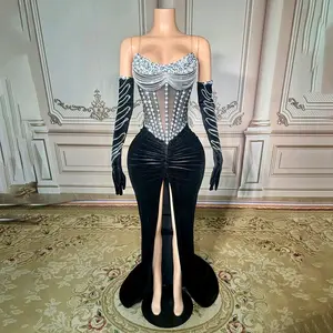 Crystal Elegance Velvet Corset Gown - Womenswear Formal Dress rhinestone old prom party maxi