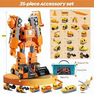 35Pcs Magnetic Construction Vehicles Transforming Robot Toy | STEM Educational Engineering Truck Playset, Magnetic Building Blocks Alternative with Storage Box, Toddler Toy for Kids Boys Girls