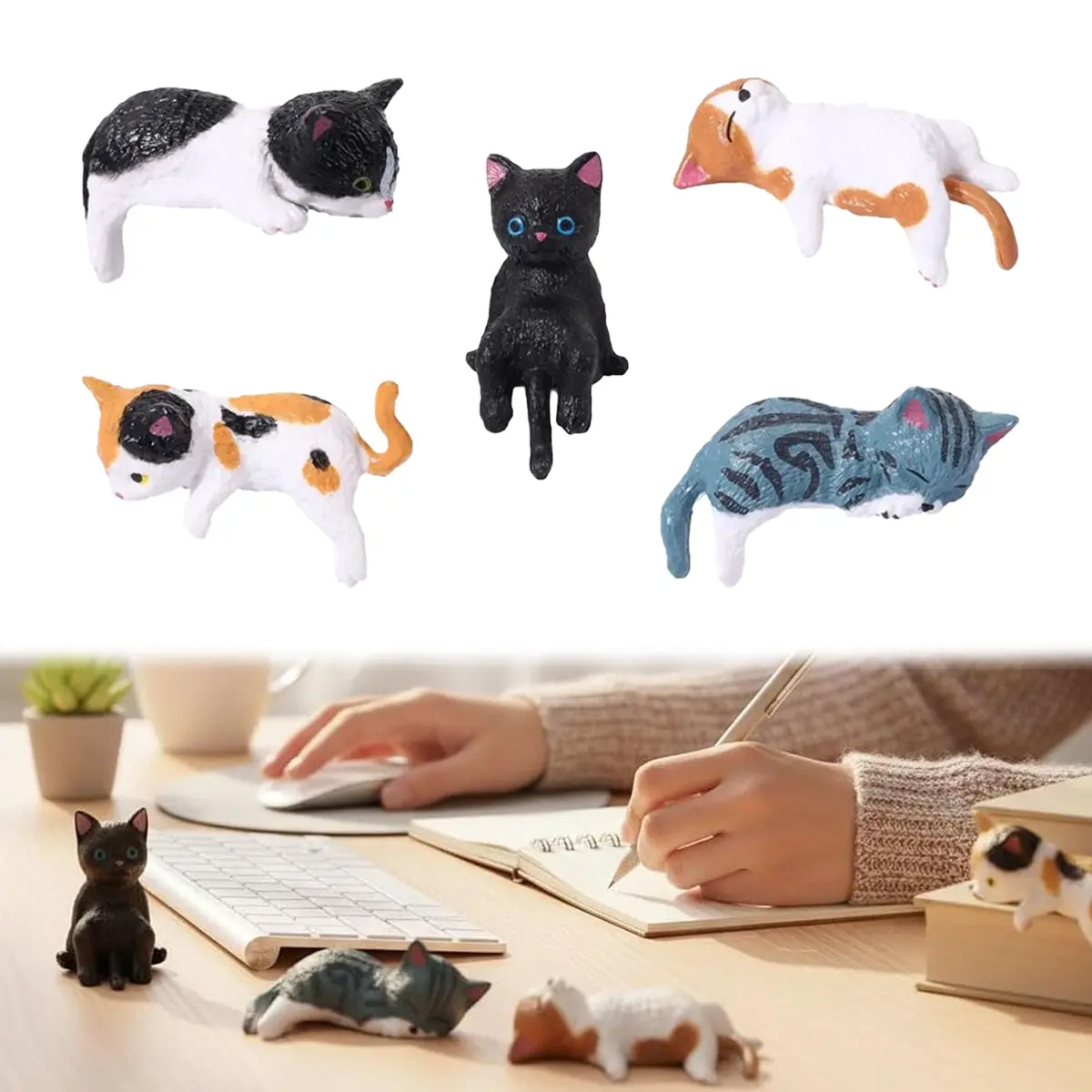 5 Pcs Cute Cat Car Accessories Funny Resin Cat Figurines | Dashboard Decorations & Rear View Mirror Cute Cat Figure Decorative Ornament Interior Decors for Car Home Garden Decor
