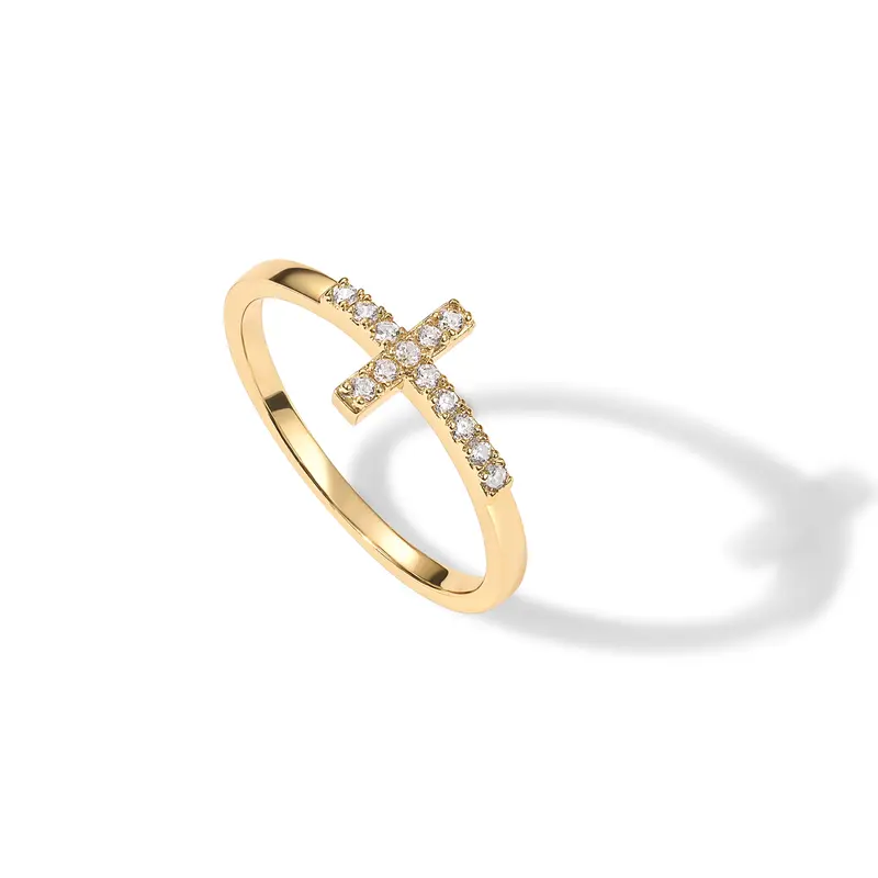 PAVOI 14K Gold Plated Cubic Zirconia Cross Ring for Women - Eternity Promise Ring for Her - Infinity Religious Wedding Band